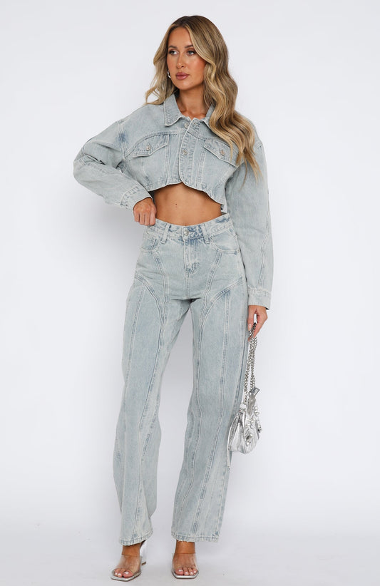 Did You Miss Me Mid Rise Straight Leg Denim Jeans Light Blue Acid Wash