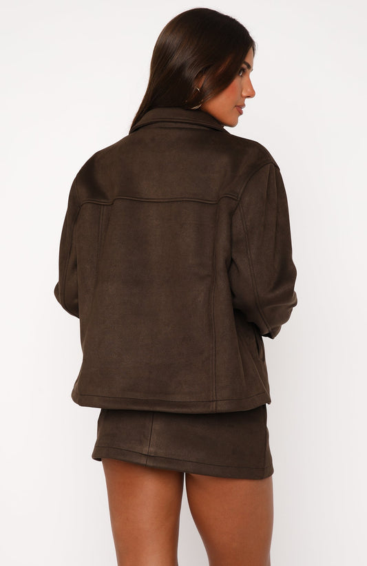 Like The Old Days Faux Suede Jacket Chocolate