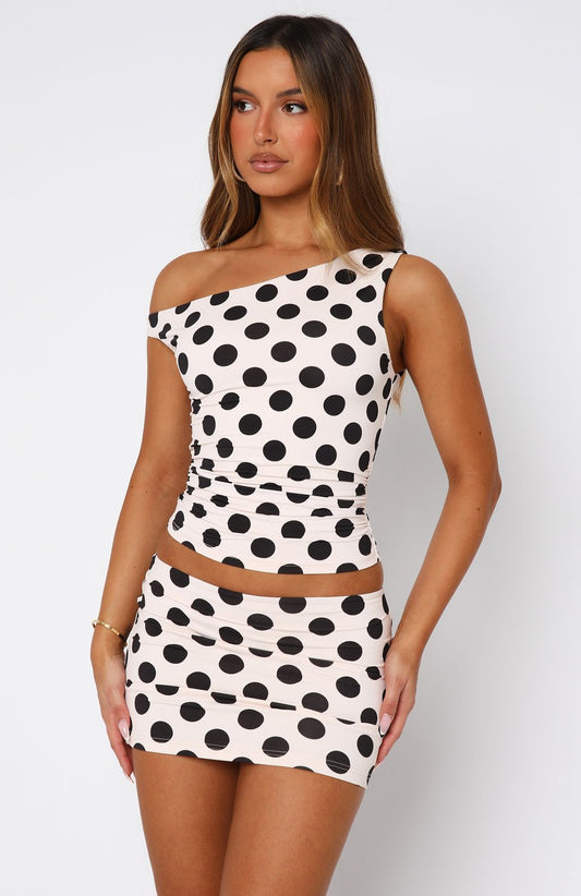 Late Nights Mini Skirt Cream Polka Dot