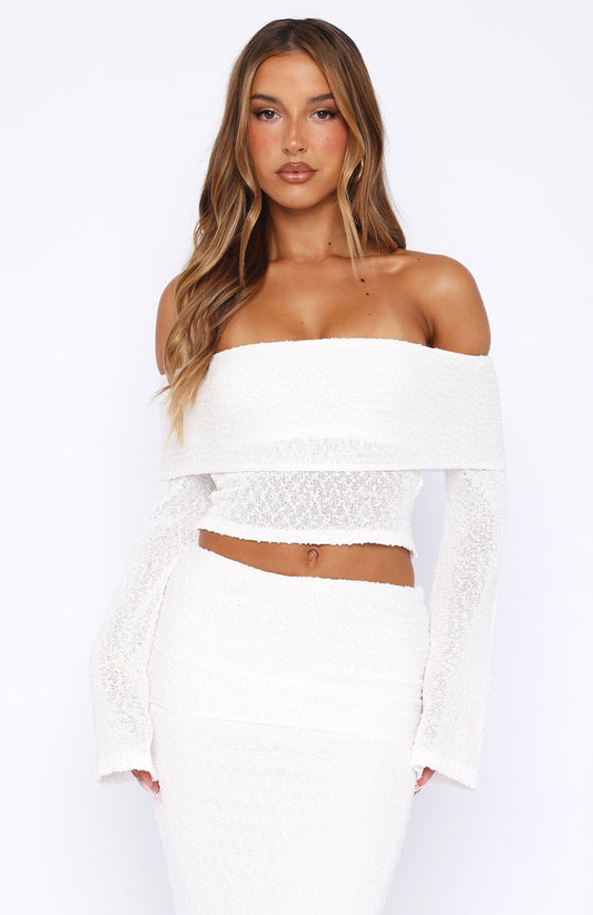 In Too Deep Long Sleeve Knit Top White