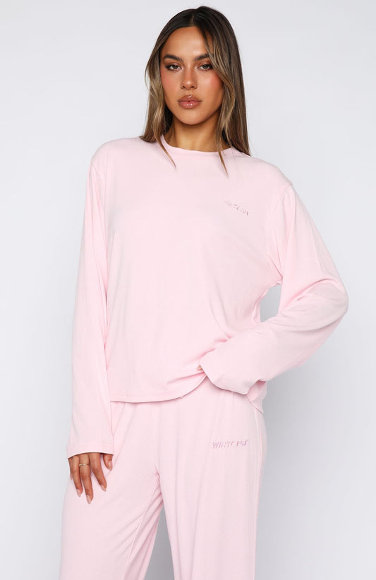 Come A Long Way Soft Lounge Relaxed Long Sleeve Ribbed Tee Pink