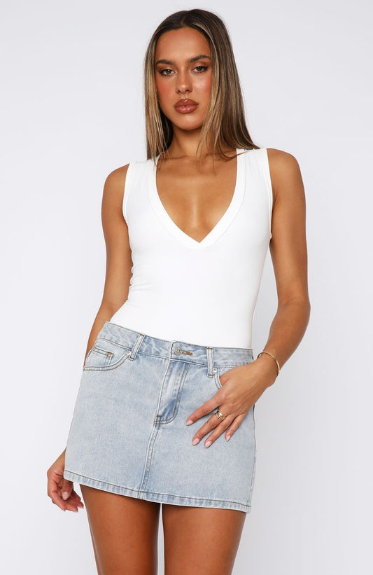 Press Reset Denim Mini Skirt Powder Blue Wash