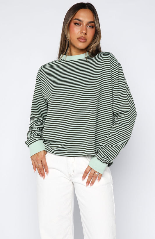 Touchdown Long Sleeve Tee Green Stripe
