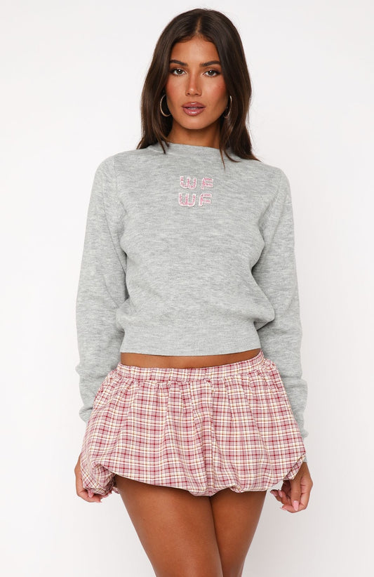 Designer Girl Knit Sweater Light Grey