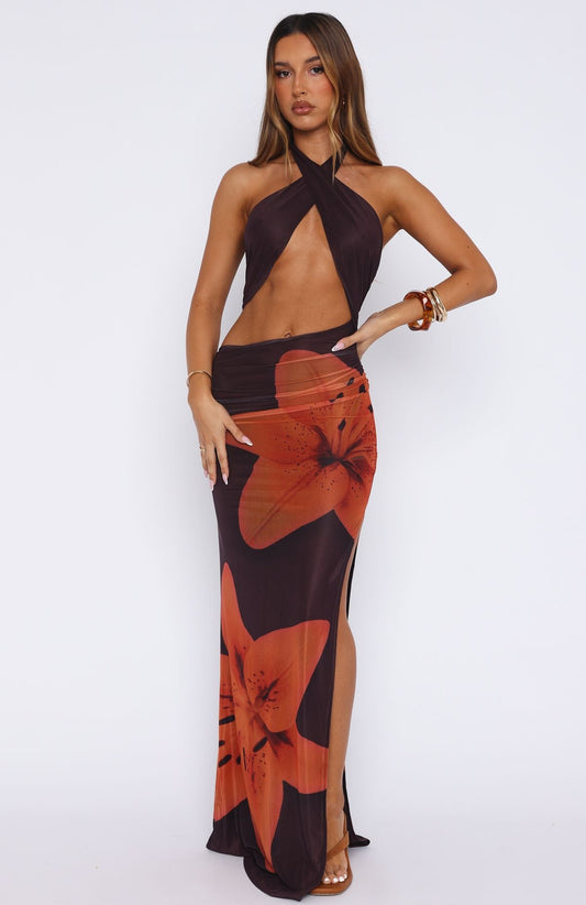 You Give Me Fever Halter Maxi Dress Tangerine Twist