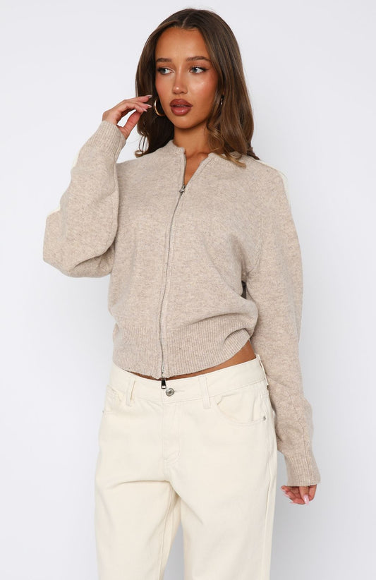 Stripe Me Down Knit Jacket Oat/White