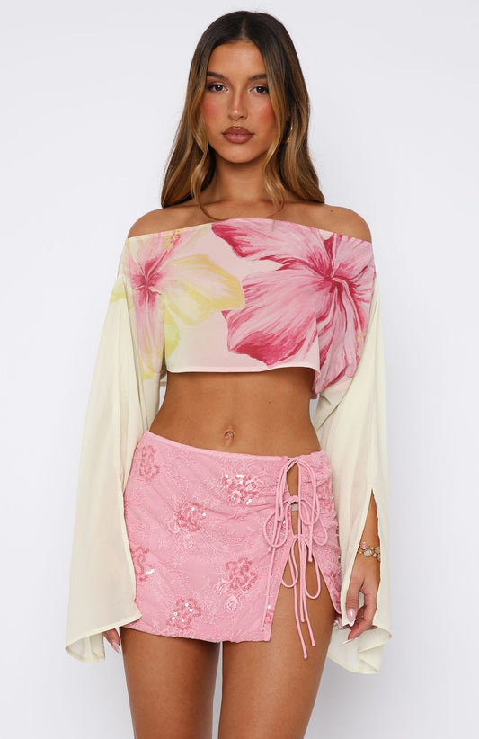 Goddess You Sequin Mini Skirt Pink