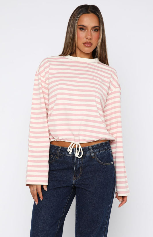 First Time Here Long Sleeve Tee Pink/Cream Stripe