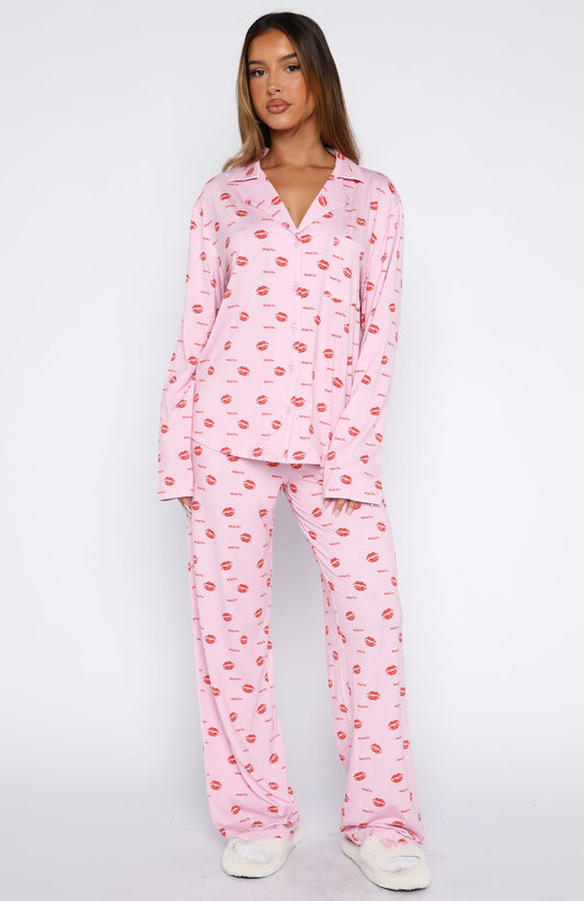 Pillow Talk Printed Long Sleeve Pyjama Set Strawberry Kisses