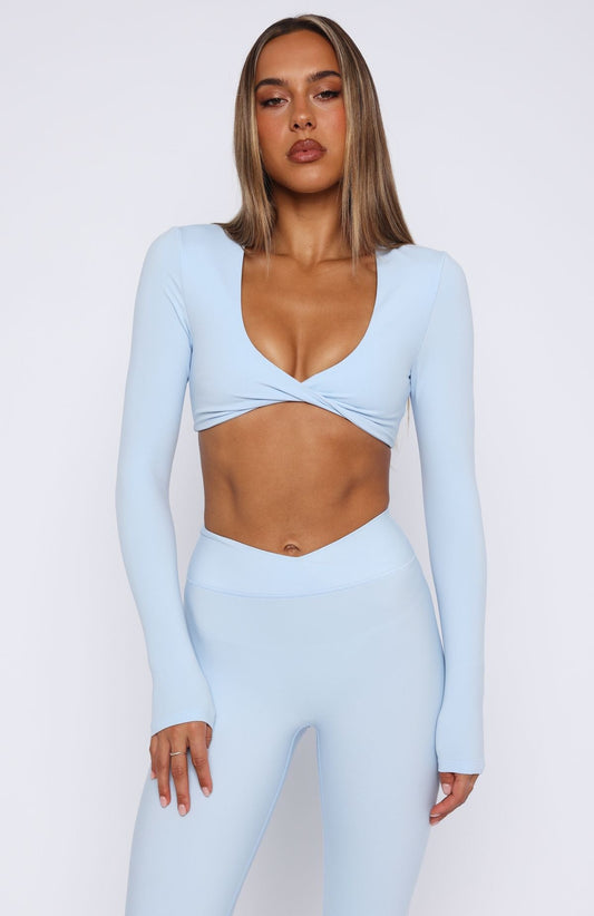 Over The Line Long Sleeve Crop Baby Blue