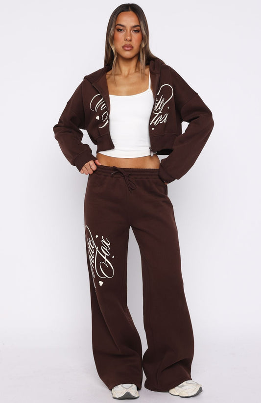 Love You Regardless Wide Leg Sweatpants Chocolate