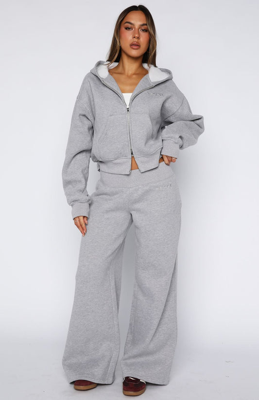 Come A Long Way Wide Leg Sweatpants Grey Marle