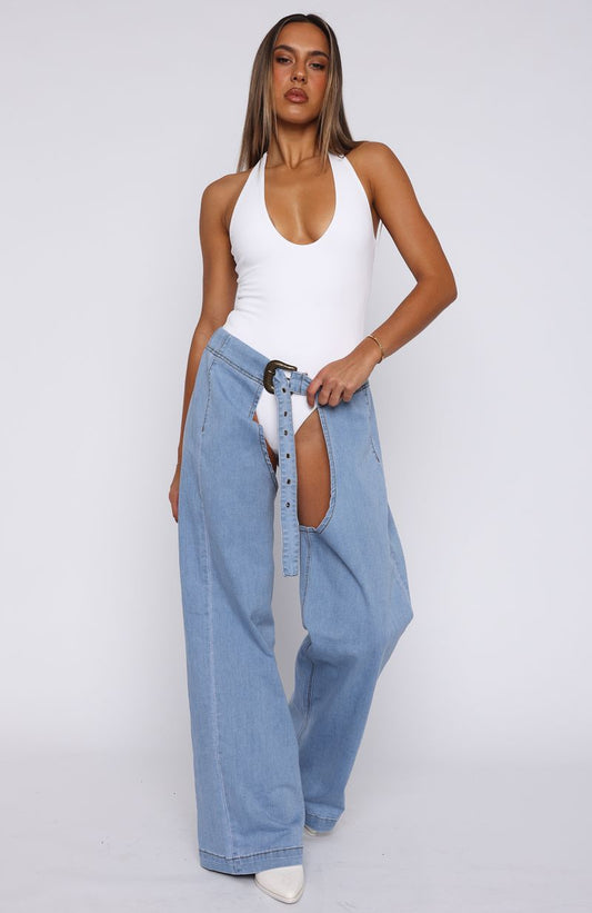 She's Most Wanted Denim Chaps Light Blue