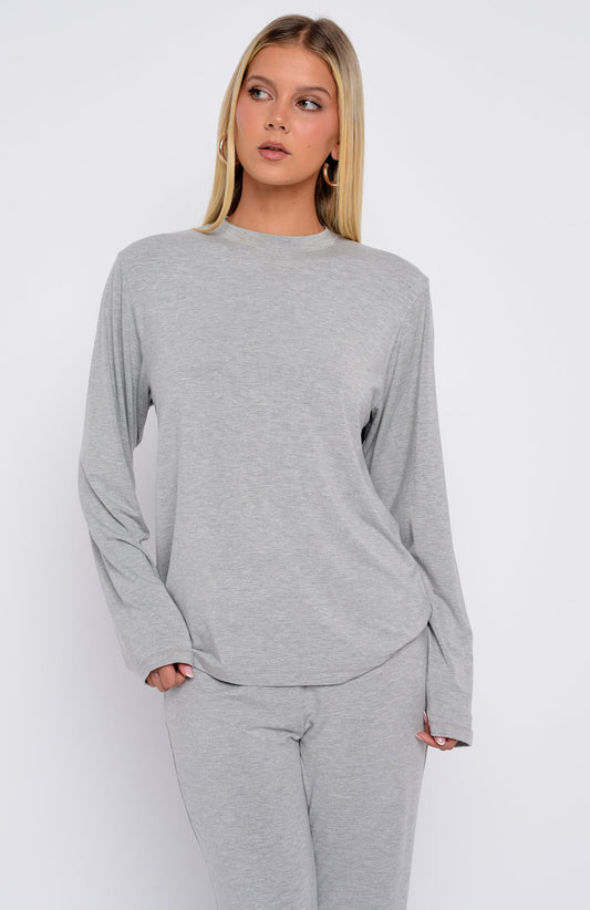 Slow Life Long Sleeve Pyjama Top Grey Marle
