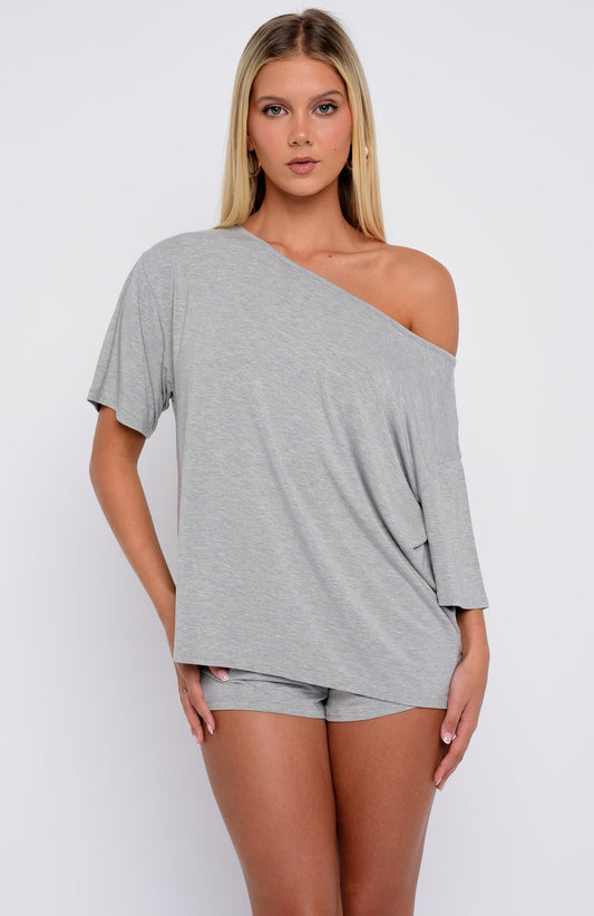 Slow Life Off Shoulder Oversized Pyjama Tee Grey Marle