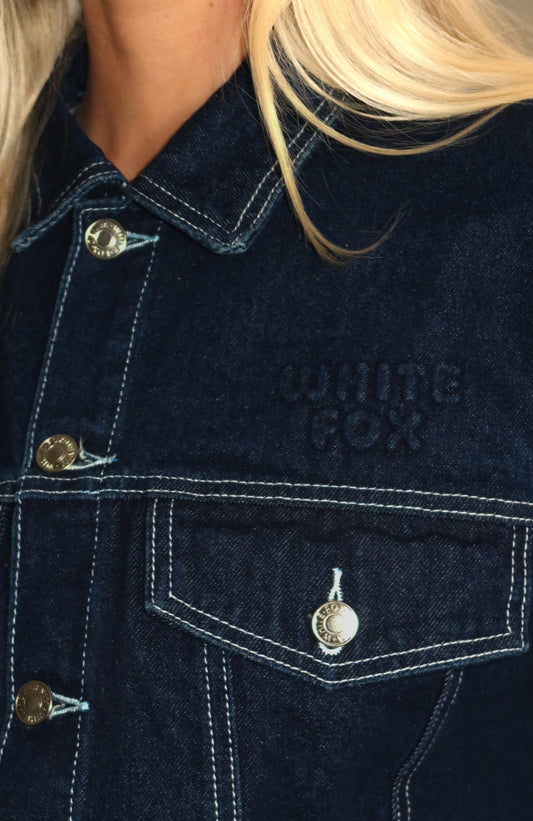 Something To Prove Cropped Denim Jacket Dark Indigo