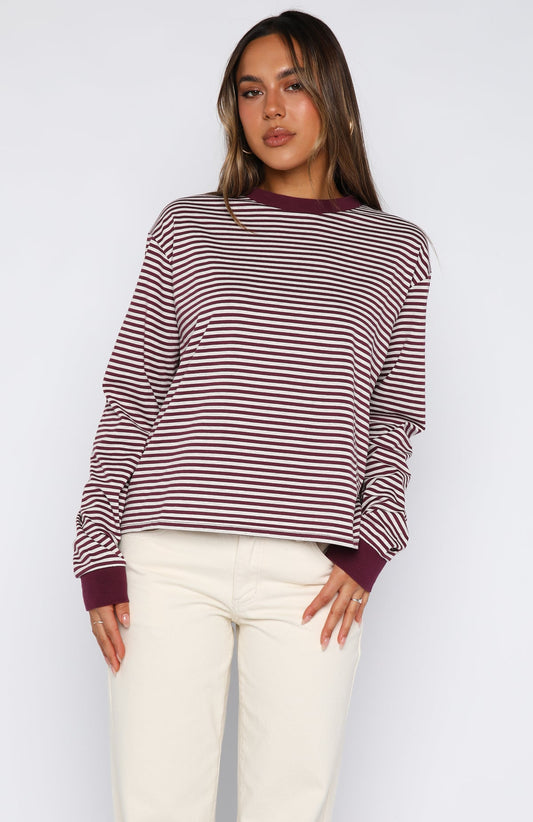 Touchdown Long Sleeve Tee Plum Stripe