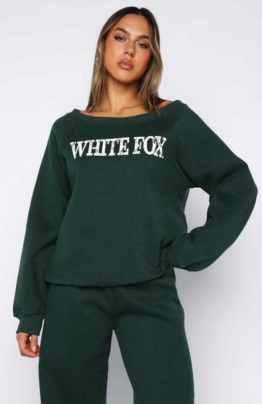 Brand New Start Off Shoulder Sweater Forest Green