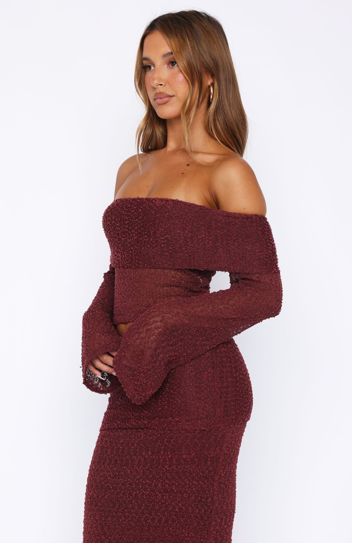 In Too Deep Long Sleeve Knit Top Burgundy