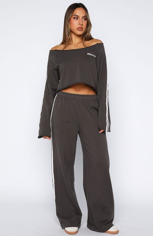Star Student Wide Leg Sweatpants Charcoal