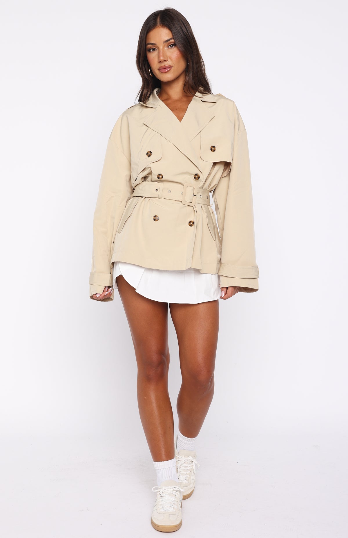 She's Popular Cropped Trench Sand